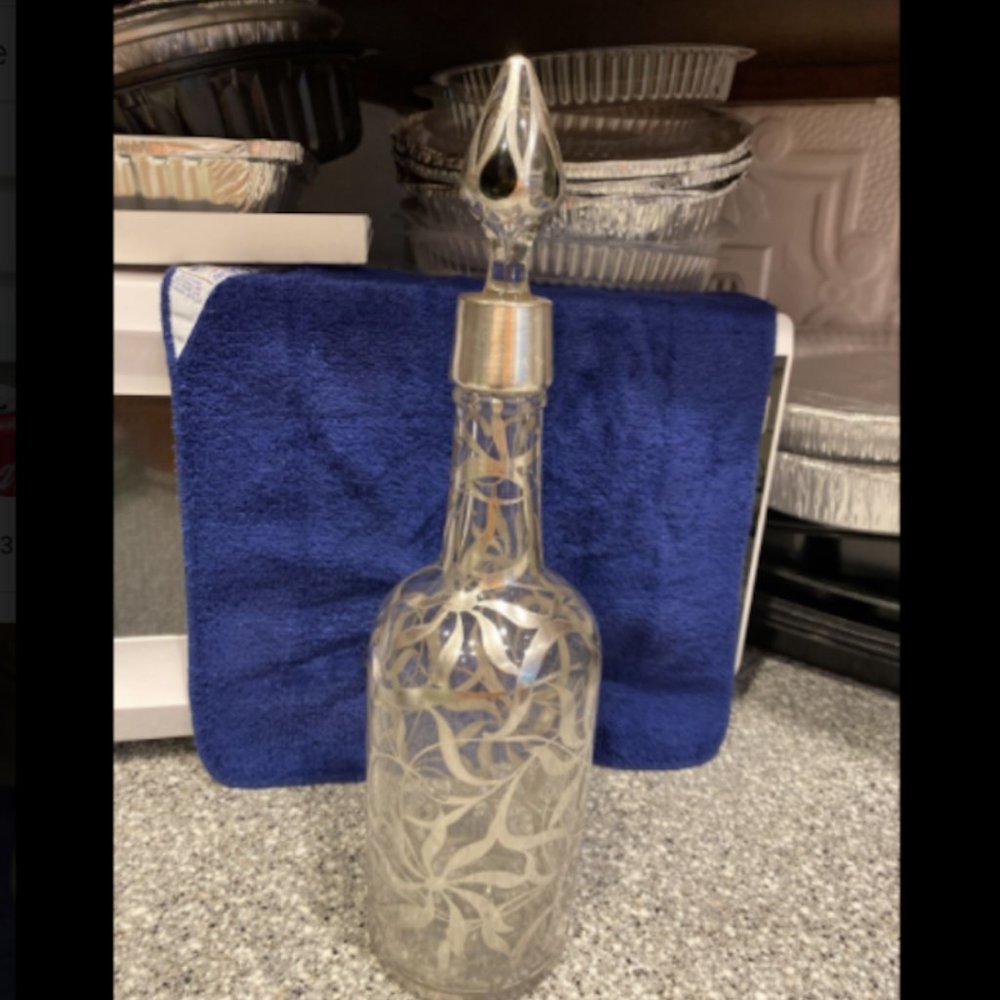 Vintage Sterling Silver Overlay Glass Bottle